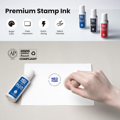 Premium Stamp Ink, Quick-Drying & AP-Certified Non-Toxic Refill Ink for Self-Inking Stamps, Date Stamps and Stamp Pads (Blue, 2oz)