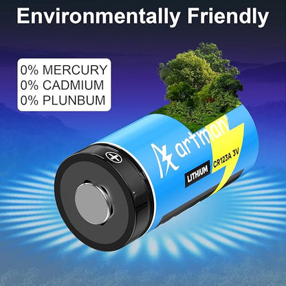 Artman CR123A 3V Lithium Battery, (20 Pack) 1650mAh 123A Lithium Batteries, CR123 CR17345 Battery for Home Security Devices, Flashlight - 10 Years Shelf Life, Non-Rechargeable