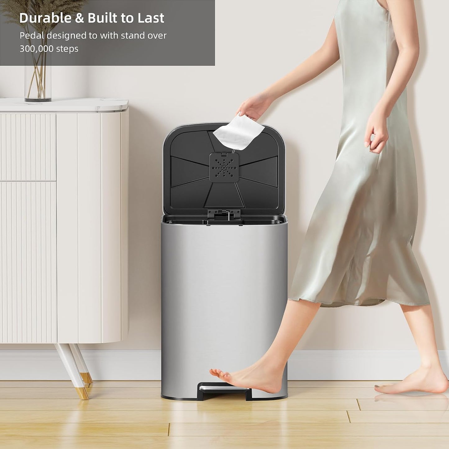 KUK 5.3 Gallon Kitchen Trash Can with Lid, Heavy Duty Hands-Free Stainless Steel Commercial Step Trash Bin with Removable Inner Bucket, Pedal Rubbish Bin for Home Office and Kitchen, 20L/5.3Gal