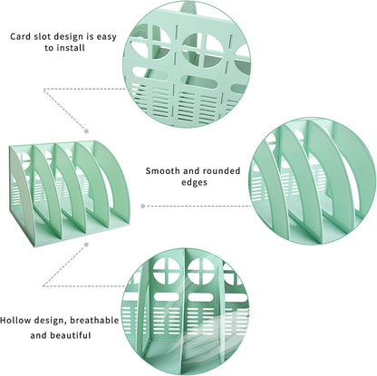 SAYEEC Magazine File Holder Folder Storage Desktop 4 Compartment Standing Hollow Green Files Bookshelf Organizer Box Office Racks Displays Holds Notebooks Documents for School Working Students