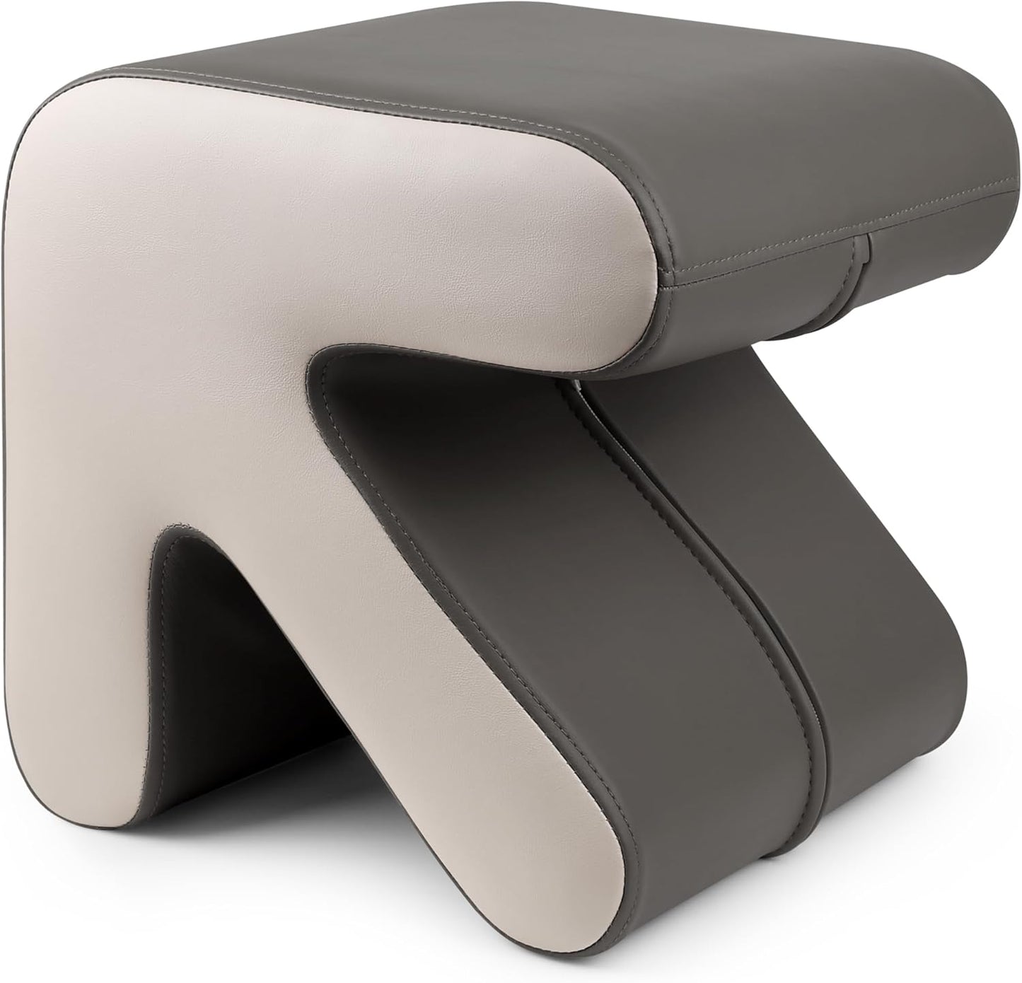 H&B Luxuries Ottoman, Foot Stool with Creative Shape, Napa Leather Ottomans, Removable Outer Foot Rest, No Assembly Required, Ottoman for Living Room, Bedroom, Entrance, Gray White