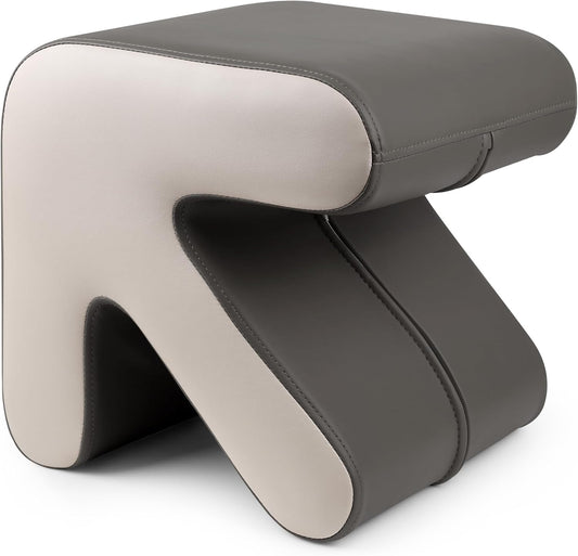 H&B Luxuries Ottoman, Foot Stool with Creative Shape, Napa Leather Ottomans, Removable Outer Foot Rest, No Assembly Required, Ottoman for Living Room, Bedroom, Entrance, Gray White
