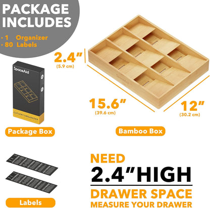 SpaceAid Bamboo Silverware Drawer Organizer (Need 3" Deep Drawer), Kitchen Utensil Tray Holder Organizer for Flatware, Cutlery, Spoon and Knives Storage Organization (9 Slots)