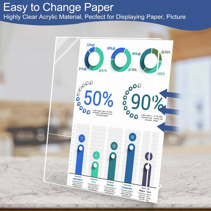 Acrylic Sign Holder 8.5 x 11, 6 Pack Slanted Back Sign Holders for Display, Clear Tabletop Plastic Paper Sign Holder for Office, Home, Restaurant