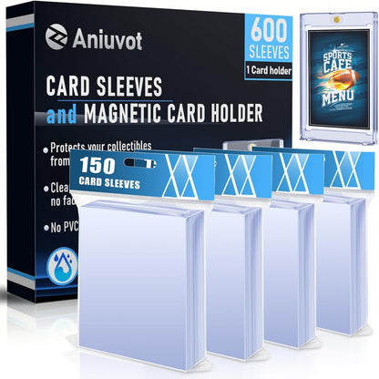 Card Sleeves, 600 CT Soft Card Protectors for Trading Cards with 1CT Hard Card Holder, Clear Topload Card Cover for Football, Baseball, Sports, MTG, TCG Game, Photo Card Collectible Storage