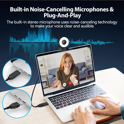 papalook 4K Autofocus Webcam with Light, UHD Web Camera with Remote Control and Dual Noise-Cancelling Mics, Plug and Play USB Webcams for PC Laptop Zoom Skype Teams Google Meet