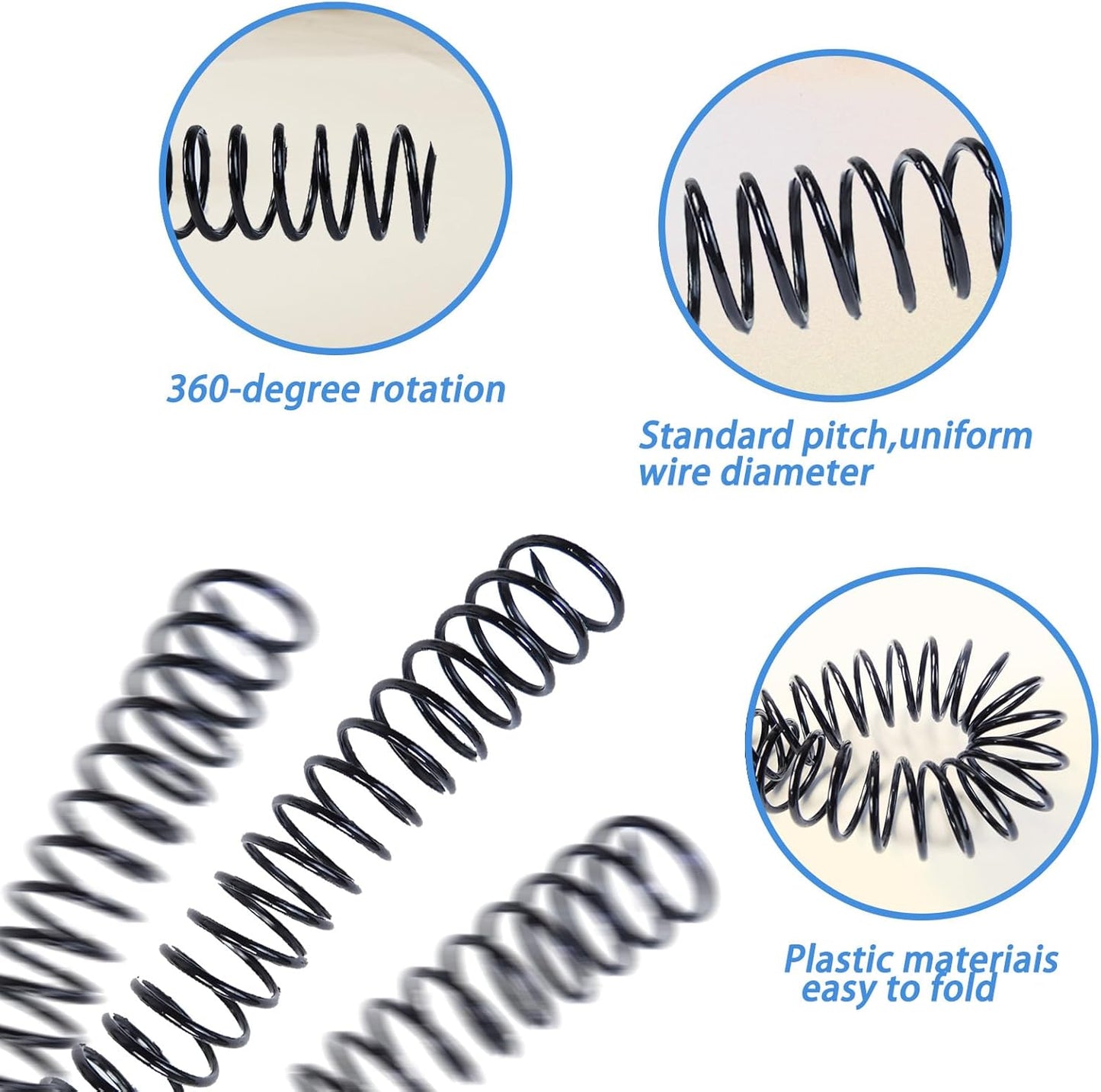 Rayson 31.8mm Plastic Spiral Coil Binding 3:1 Pitch, 1-1/4 inch, 280 Sheets Capacity Black Coil Binding Spines - Versatile for Office and Educational Tasks, Pack of 50