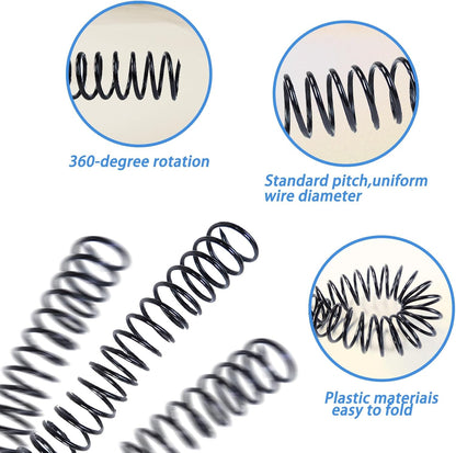 Rayson 22.2mm Plastic Spiral Coil Binding 3:1 Pitch, 7/8 inch, 190 Sheets Capacity Black Coil Binding Spines - Versatile for Office and Educational Tasks, Pack of 50