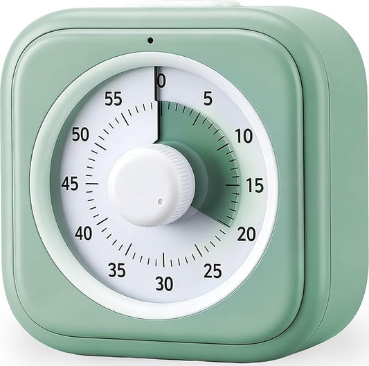 60 Minute Visual Timer for Kids, Silent Countdown Clock, Time Management Tool for Homeschool Study Supplies, Classroom, Home, Kitchen, Desk (Green)