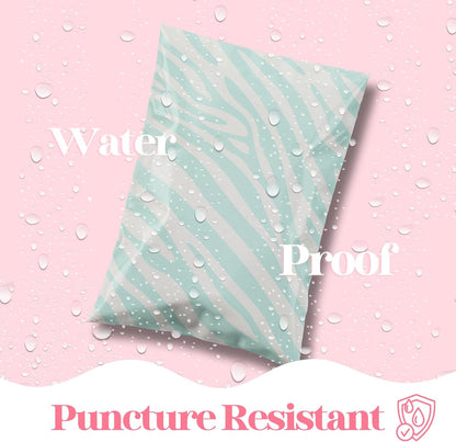 14.5x19 Designer Poly Mailer 100 Pack Heavy Duty Waterproof Self Seal Shipping Bags for Small Business Large Mailing Envelopes Bulk Tear Resistant Cute Packaging Mint Zebra