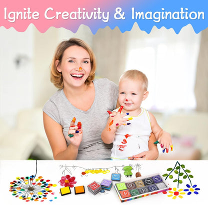 Finger Washable Ink Pads for Kids, 24 Pack Craft Ink Pad for Rubber Stamps Paper Wood Fabric (Pack of 24)