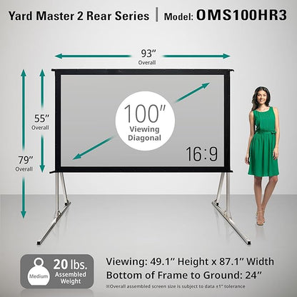 Elite Screens Yard Master 2, 100-inch Indoor Outdoor Portable Fast Folding Projector Screen w/ Stand 16:9, 8K 4K Ultra HD 3D Movie Theater Rear Projection , OMS100HR3 -US Based Company 2-YEAR WARRANTY