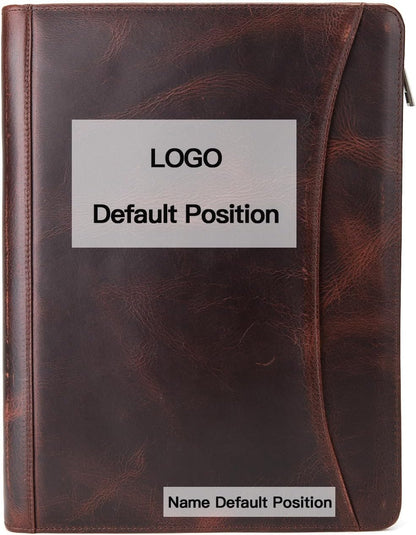 Personalized 3 Ring Binder Genuine Leather Portfolio, Front Pocket, Custom Engraved 8.5 x 11 Legal Pad Laptop Organizer for Men Women, Zippered Business Work Padfolio, Dark Brown, Oil Tanned