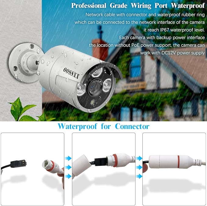 OOSSXX (HD 2.7K 5.0MP with Audio Outdoor Wired Security Camera Systems PoE Outdoor Surveillance Video System