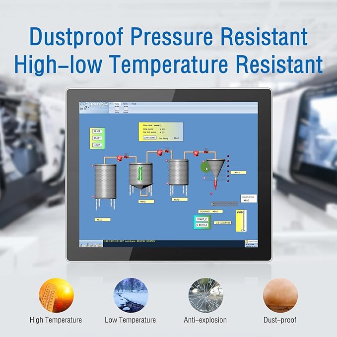 GreenTouch 10.4 Inch Industrial Embedded Touchscreen Monitor, PCAP Multi-Touch Screen Industrial Front IP65 Monitor - HDMI+VGA+DVI - 800 x 600 Resolution
