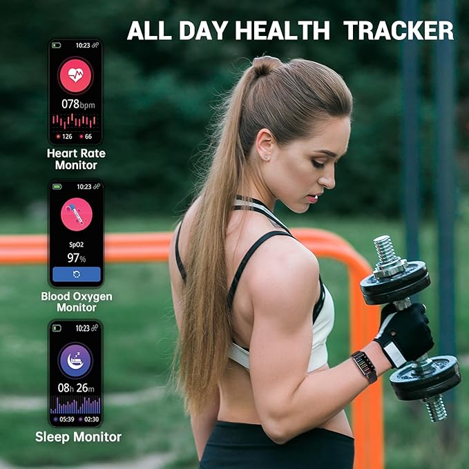 Fitness Trackers, 1.47 Inch Smartwatch, Touchscreen Activity Tracker with Thin Smartband Design, 5ATM Waterproof Fitness Watch Blood Oxygen Heart Rate Monitor for Android/iOS (Pink)