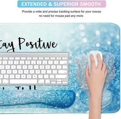 4-in-1 Large Gaming Mouse Pad, Keyboard Wrist Rest Pad & Wrist Support Mousepad Set, Extended Desk Pad Waterproof Desk Mat for Home Office Study Game - Stay Positive