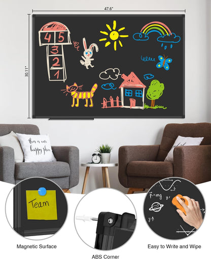 XBoard Magnetic Chalkboard 48 x 31 inch Chalk Board/Black Board, Black Aluminium Frame, Display Collections