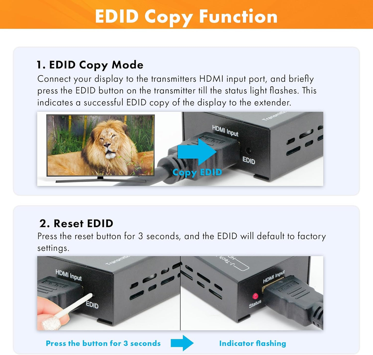 J-Tech Digital HDMI Extender over cat5e/6 1080P@200ft HDMI Balun Over Single Ethernet Supports EDID Copy Compatible with Dolby Digital DTS