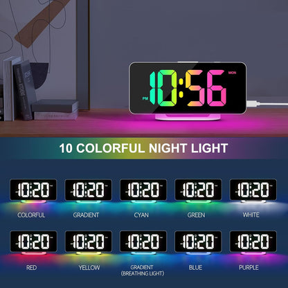Hournor Digital Alarm Clock, LED Digital Clock for Bedrooms with 10 Color Changing Night Light, Adjustable Brightness, USB Charging Port, Bedside and Desk Clocks for Living Room Office (White)