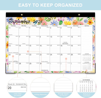 Lbylyhxc Desk Calendar 2026-2027, 18-Month School Year Calendar 2026-2027, January 2026 to June 2027, Large Desktop Calendar Monthly for Teacher with Corner Protectors 17" X 12" (Watercolor Flowers Desk Calendar, 17x12 inches)