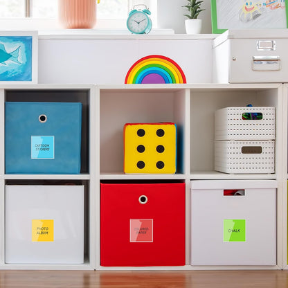 Outus 100 Pcs Clear Self Adhesive Pockets - Bin Labels for Storage Bins, Pocket Label Sleeves, Plastic Index Card Holder with Top Open for Organizing Bins Box Drawer(4 x 4 Inch)