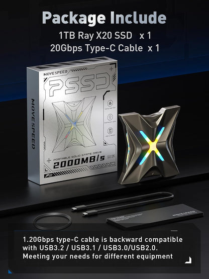 MOVE SPEED Magnetic 2TB Portable External SSD - 2000MB/s USB-C 3.2x2, PS5/PC/Smartphone Compatible Portable Drive, Compact Durable Storage for Gamers & Creators