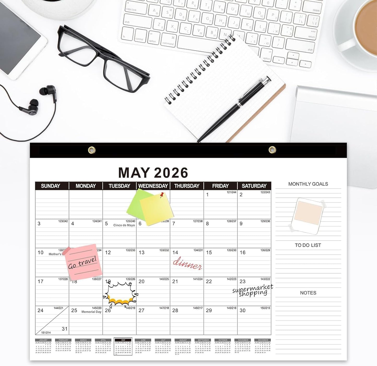 GuassLee Desk Calendar 2025, 2 Packs, 19 Months Calendar 17" × 11.5" Desk Calendar from June. 2025 to December. 2026 with Julian Date, To-do List, Notes, Monthly Goals, for Home School Office