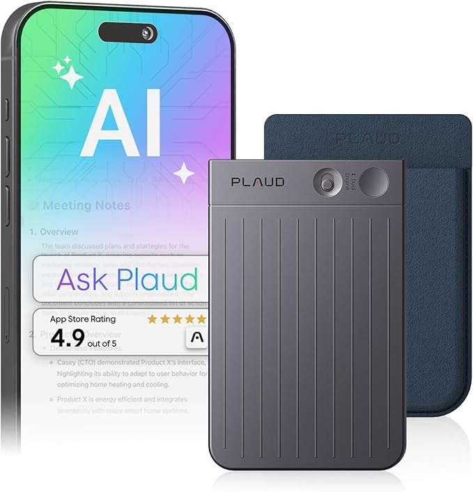 Plaud Note AI Voice Recorder, AI Note Taking Device, Transcribe & Summarize, Support 112 Languages, 64GB Navy Blue Digital Audio Recorder for Lectures, Meetings, Calls, Dark Blue Case, Non-Pro Version