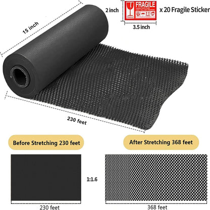 Honeycomb Packing Paper, HONSREO 15 Inches x 230 Feet Eco Friendly Recyclable Cushioning Material, Bubble Wrap for Moving Shipping Breakable Supplies with 20 Fragile Sticker Lables (Black)