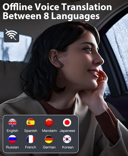 AI Translation Earbuds Real Time 144 Languages & Accents Translator Earbuds with 8-Language Offline Translating Earbuds, Audifonos Traductores Inglés Español for Learning Travel Business (Black)