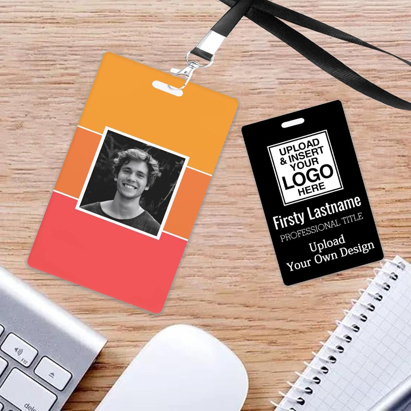 Custom Id Badge, Personalized Employee Photo Identification Card with Lanyard, Durable ID Card for Office Worker Doctor Nurse Student-Vertical-Template11