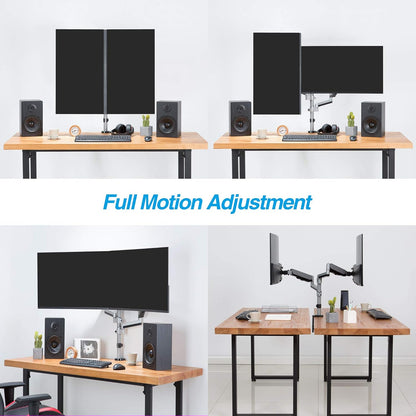 AVLT Dual 13"-27" Stacked Monitor Arm Desk Mount - Fits Two Flat/Curved Monitors, Full Motion Height Swivel Tilt Rotation Adjustable - VESA/C-Clamp/Grommet/Cable Management