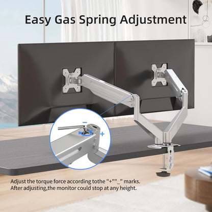 Suptek Dual Monitor Mount Stand-Height Adjustable Gas Spring Monitor Arm Desk Mount for 2 Computer Screens 17 to 27 inches - Each Arm Holds up to 13.2lbs,Silver(MD8SPS)