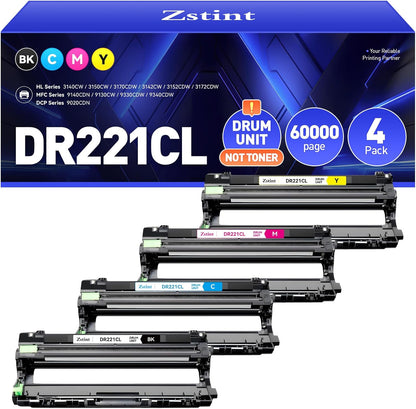 DR221CL Drum Unit (Not Toner)4-Pack Compatible for Brother DR-221CL Imaging Drum for MFC-9130CW HL-3170CDW MFC-9340CDW HL-3140CW 3150CW MFC-9330CDW 9140CDN DCP-9020CDN Printer Black Cyan Yellow Magent