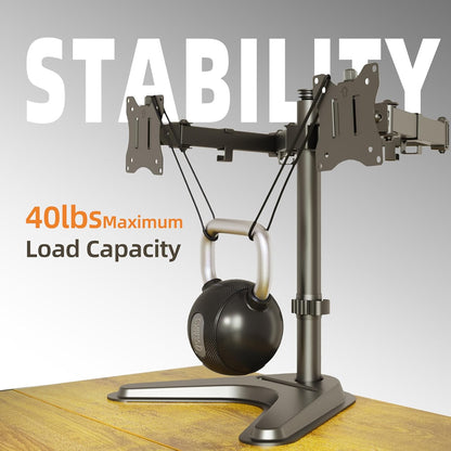 Claiks Dual Monitor Mount, Ergonomic Adjustable Monitor Arm for Max 32 inch Screens, Adjustable Computer Monitor Stand up to 40 lbs, VESA Mounting Holes 75&100mm, Black