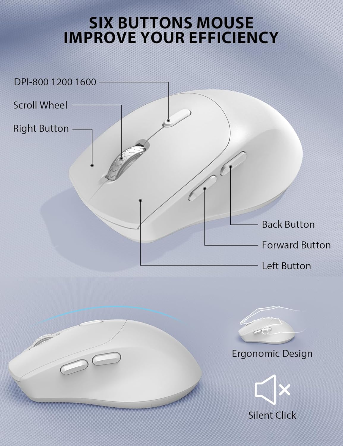 Wireless Keyboard and Mouse Combo - Full-Sized Ergonomic Keyboard with Wrist Rest, Phone Holder, Sleep Mode, Silent 2.4GHz Cordless Keyboard Mouse Combo for Computer, Laptop, PC, Mac, Windows,White