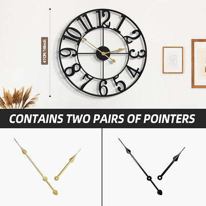 Large Wall Clocks for Living Room Decor, 18 Inch Round Black Metal Silent Non Ticking Battery Operated Jumbo Numerals Modern Vintage Decorative Clock Wall for Bedroom,Kitchen,Office,Farmhouse