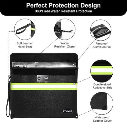 6200℉ Insulated Fire Proof Money Bag for Cash with Lock,Fireproof Waterproof Document Pouches with Double-Sided Reflective Strip,Money Envelopes for Cash,Valuables,Jewelry
