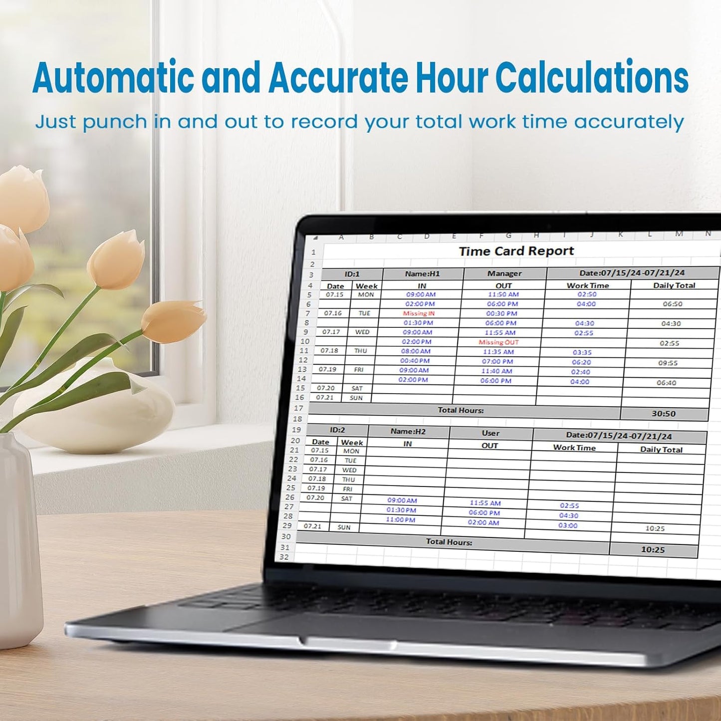Time Clock - Fingerprint Time Clocks for Employees Small Business Automatic Calculate Hours, H1 Standalone Offline Biometric Clock in Machine for Employees with 5 RFID Cards (0 Monthly Fees)
