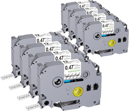 TZe TZ Tape 12mm 0.47 Laminated Clear Label Tape Compatible with Brother TZe-131 TZe131 TZ-131 TZ131 Tape Replacement for Brother Label Maker PTouch PTD210 PTD220 PTD600 PTD410 Printer, 8-Pack