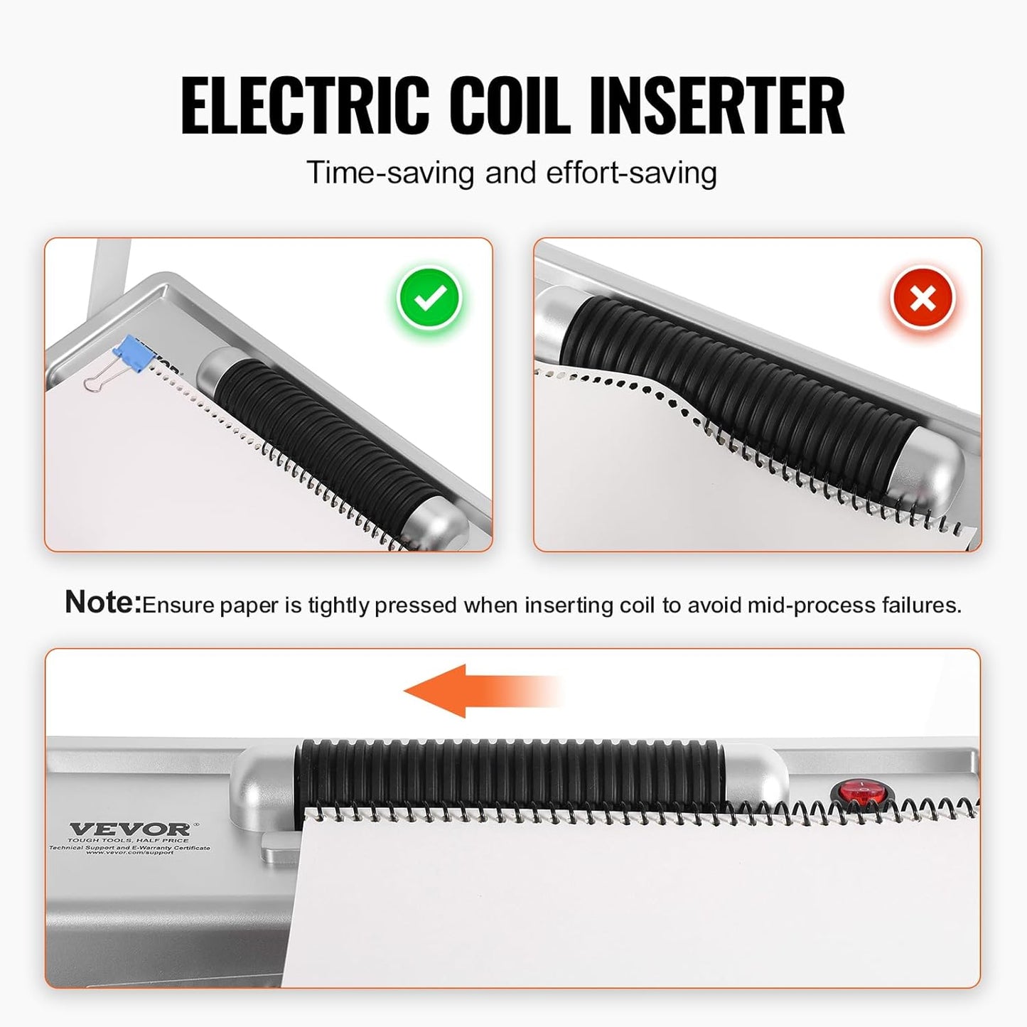 VEVOR Coil Spiral Binding Machine, Manual Book Maker with Electric Binding, 46-Holes Binding 500 Sheets Punch Binder, with 100pcs 5/16'' Coil Binding Spines, for Letter Size, A4, A5