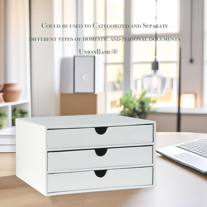 UnionBasic Document Organizer, 3-Drawer File Cabinet Document Storage Box, Office Desktop Filing Organizer, White
