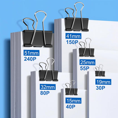 228 PCS Binder Clips Paper Clamps Assorted Sizes,Extra Large Medium Small Mini and Micro,Black Metal Paper Binder Clip 6 Sizes for Office, Home and School