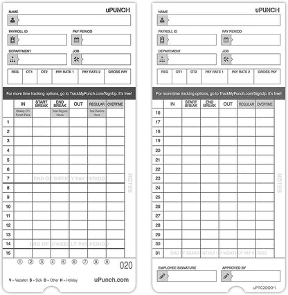 100 uPunch Time Cards for HN4000