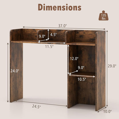Desk Hutch, Desktop Shelf with 5 Shelves, Desk Bookshelf w/Anti-Toppling Devices, Wood Table Top Bookshelf Organizer, Small Desk Shelf for Study, Office, Dorm (Rustic Brown, 5 Shelves)