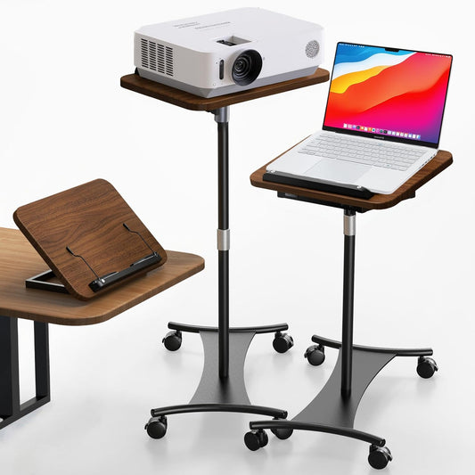 Rolling Laptop Floor Stand, Dual-Purpose for Desk & Floor, Adjustable Height from 16.5" to 51", with 4 Lockable Casters & Book Page Clips, Portable Laptop Stand Ideal for Projectors, Books, Ipads