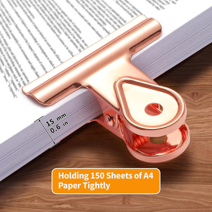 SIAMESE Bulldog Clips, 8 Pcs Binder Clips for Office & Kitchen, Multi-Purpose Binder and Food Bag Clamps for Sealing, Storage, Hanging (Rose Gold)