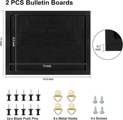 TORASO Cork Board Bulletin Board, Cork Boards for Walls with Pins, Eye Bolts, gaskets, Screws, Pin Board for Office, School and Home (All Black, 11“x14.5” - 2p)