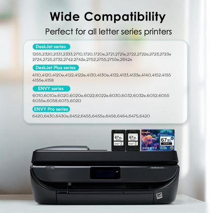 EcoVictor 67XL Black Ink Cartridge Replacement for HP 67 XL (2-Pack) Compatible to HP DeskJet 2755e 2700 2700e 4155e 2752 2755 4100 4100e 2320 Envy 6055e 6000 6000e 6455e 6400 6400e 6458 6052 Printer